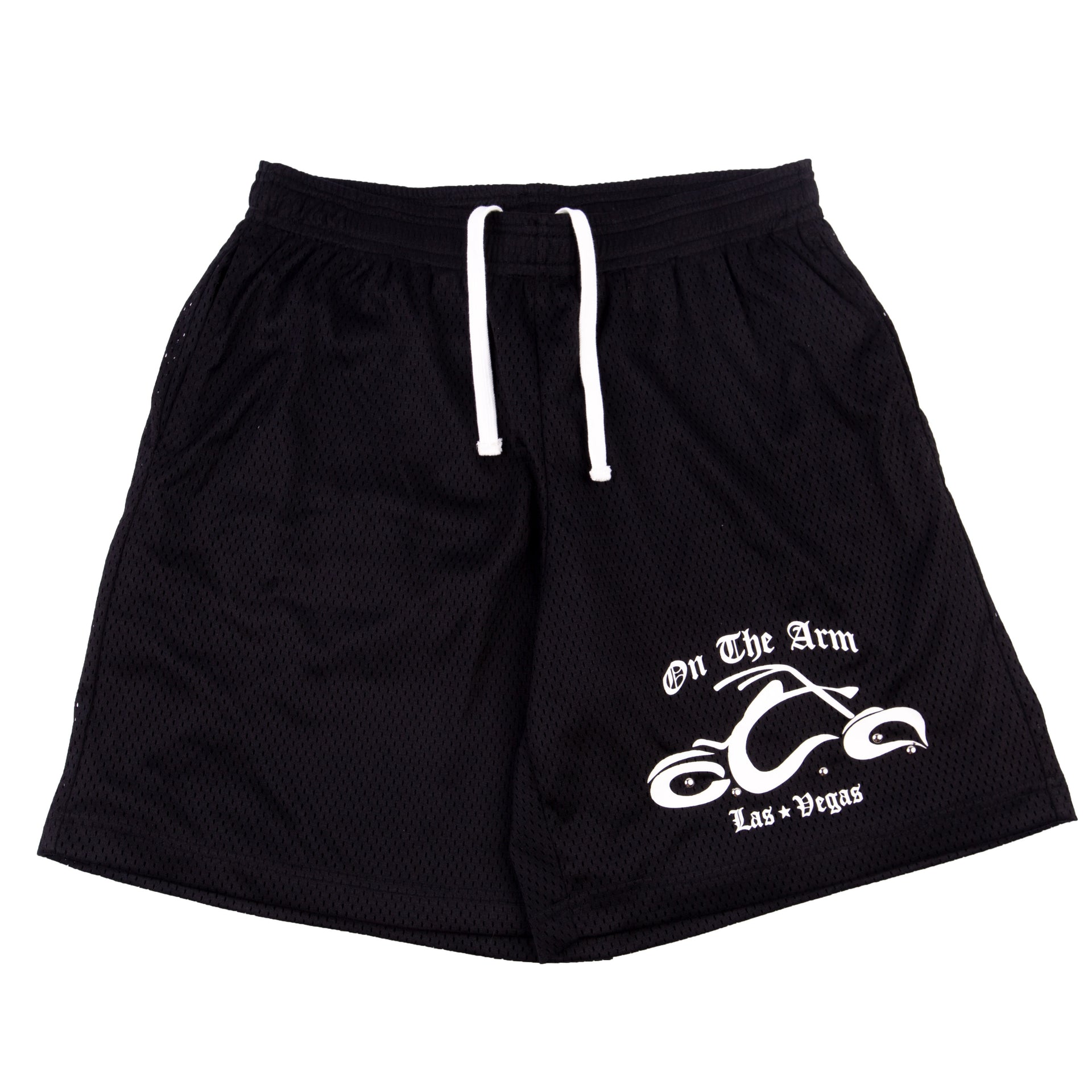 OTA Black Studded Biker Mesh Shorts