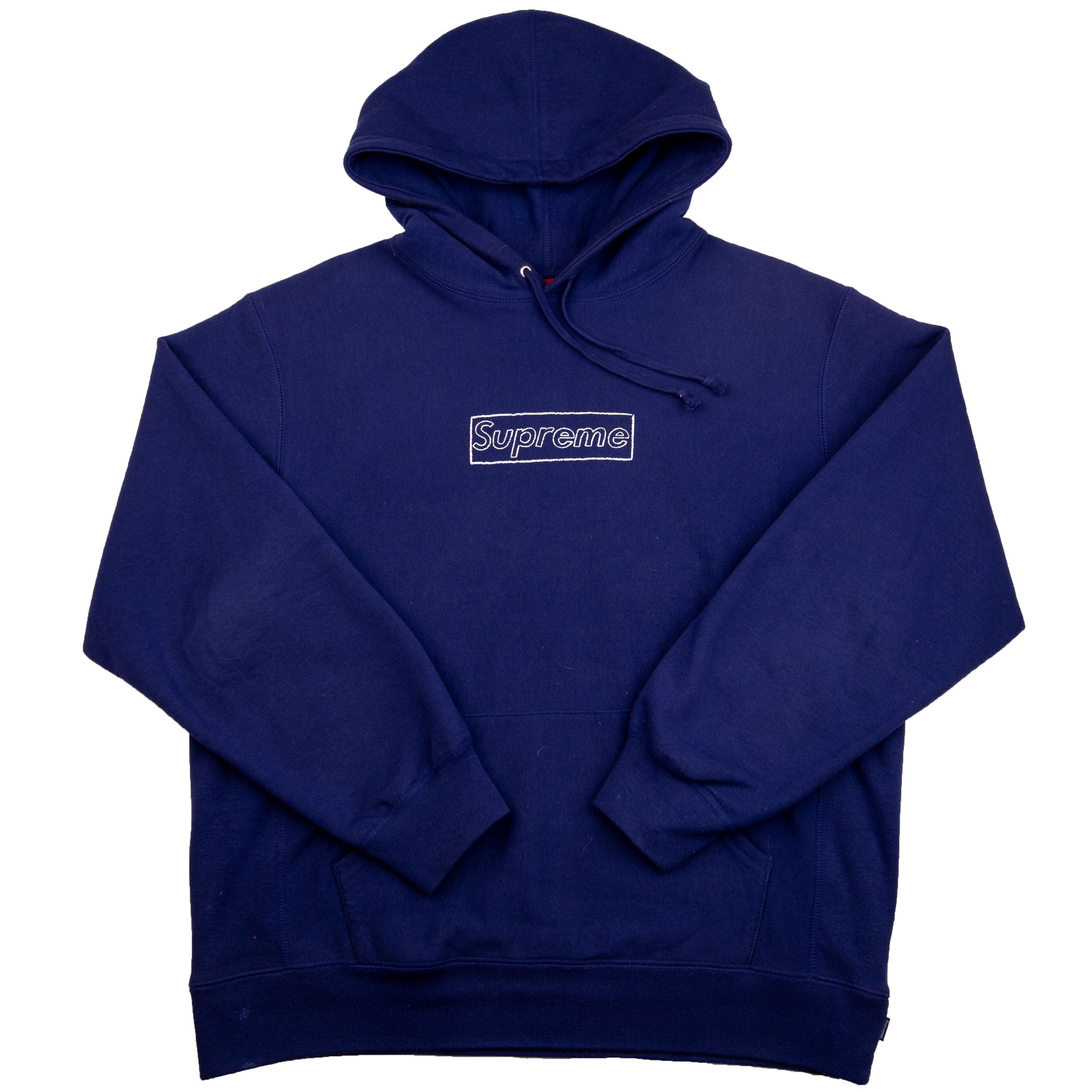 Supreme Washed Navy Kaws Chalk Logo Hoodie PRE-OWNED