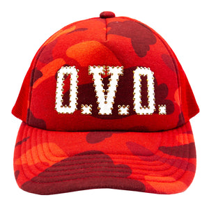 Bape Red OVO Color Camo Trucker Hat PRE-OWNED