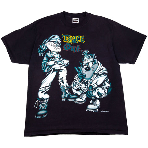 Vintage Black Bugs Bunny & Taz Peace Out Tee (1993)