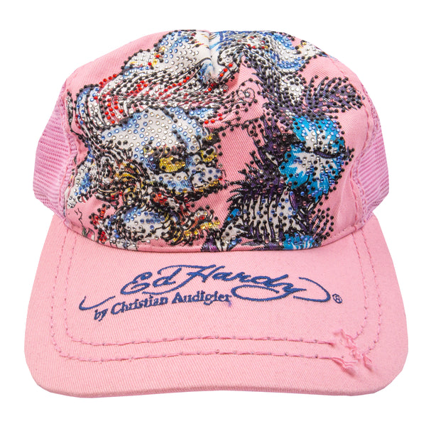 Vintage Pink Ed Hardy Rhinestone Trucker Hat (2000 display picture 3