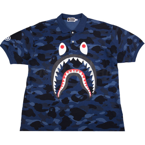 Bape Navy Color Camo Shark Polo Tee PRE-OWNED