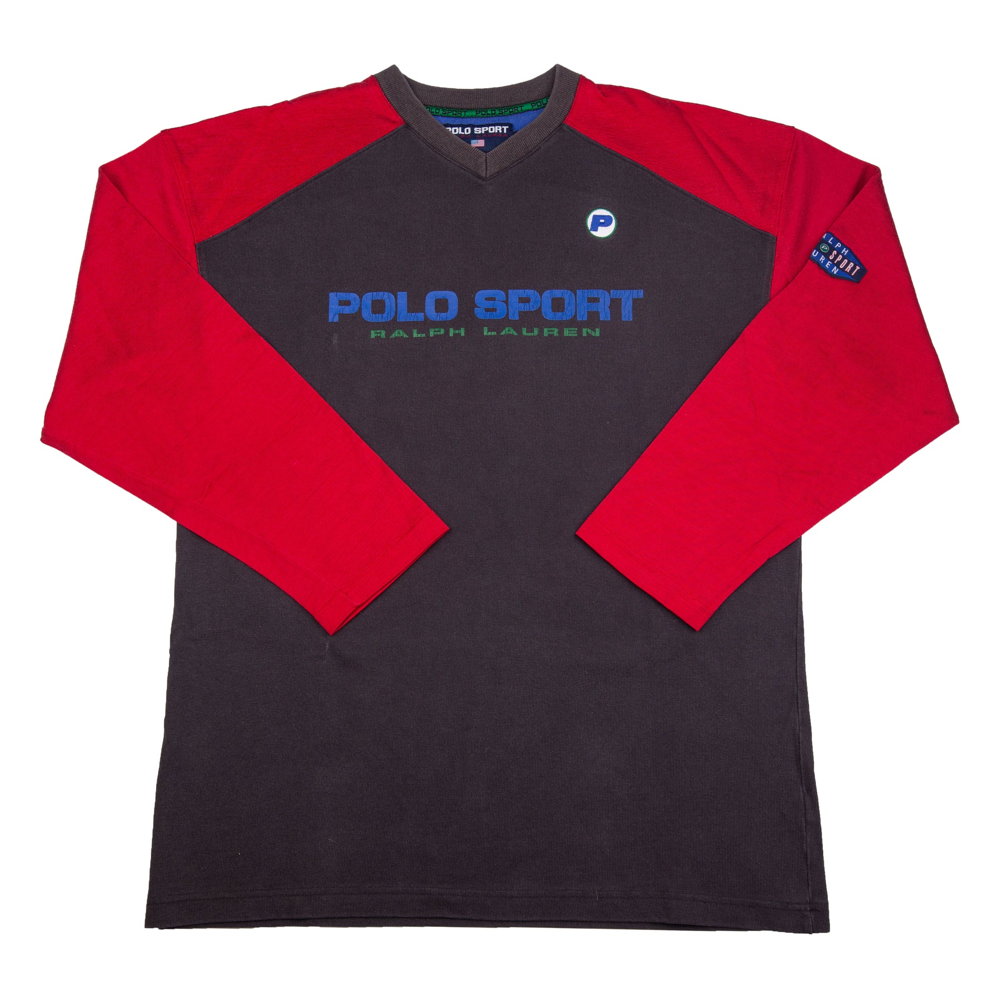 Vintage Dark Grey/Red Polo Ralph Lauren Rugby L/S Top (2000's)