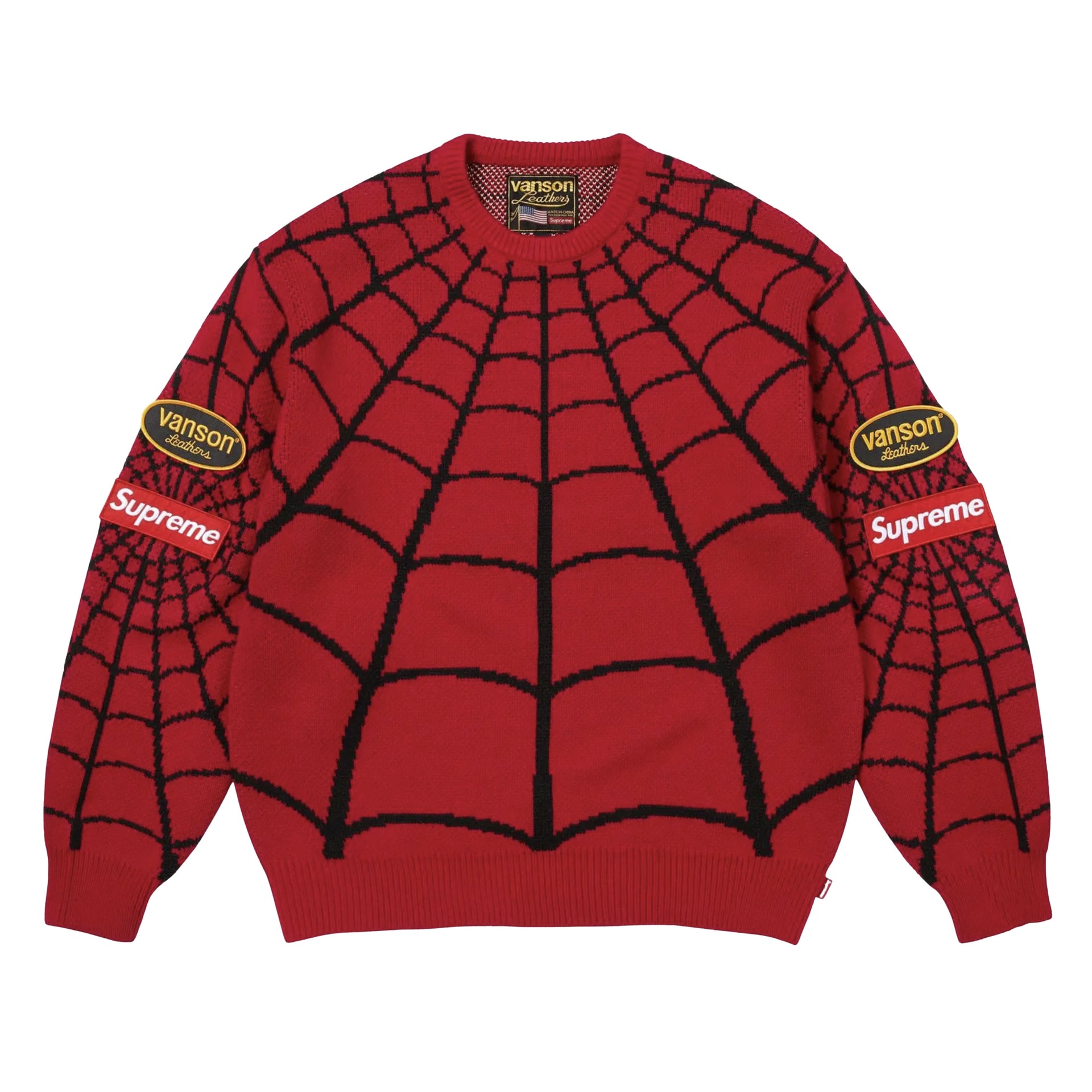 Supreme Red Vanson Leathers Spider-Man Knitted Sweater