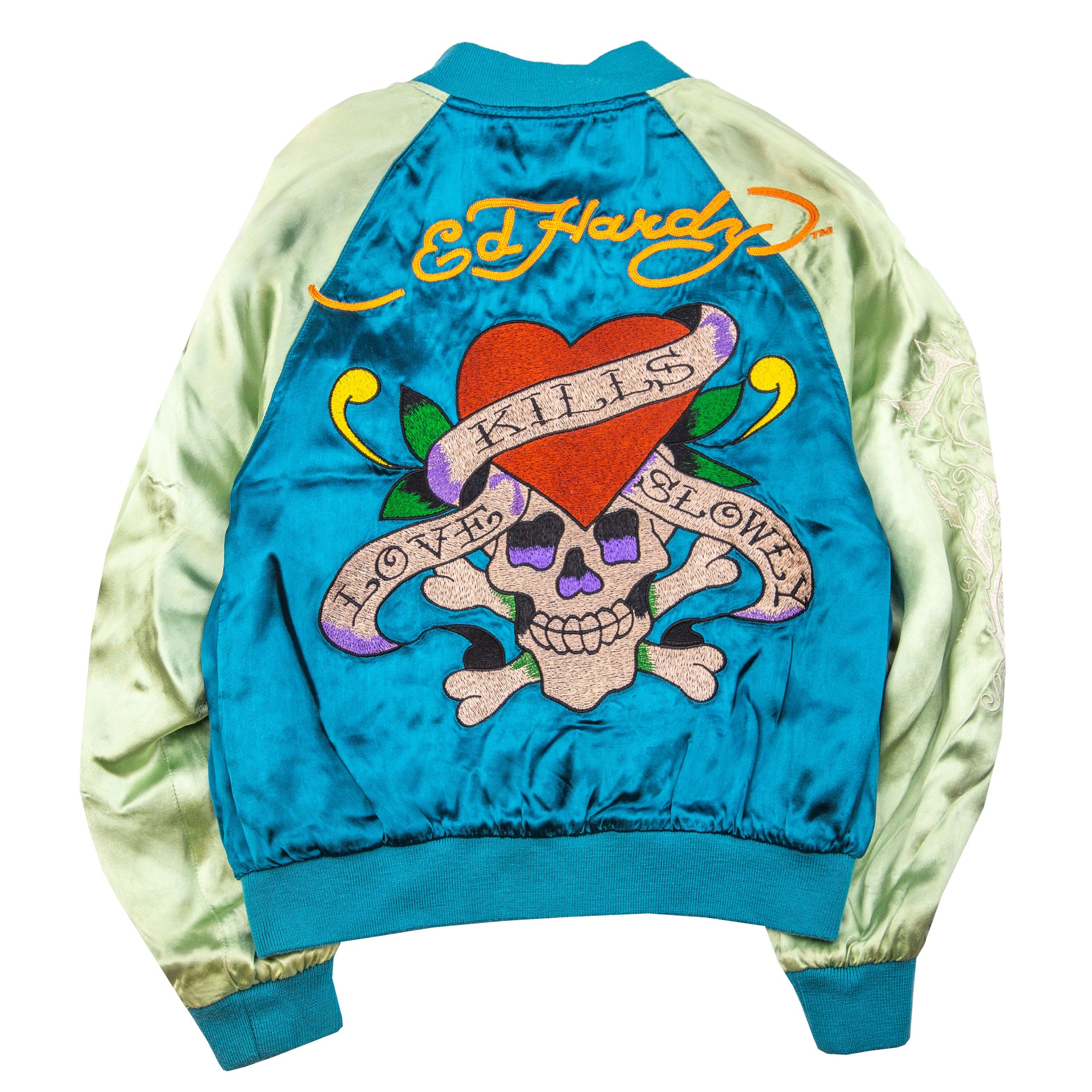 Vintage Turquoise Ed Hardy Reversible Souvenir Jacket (2000's)