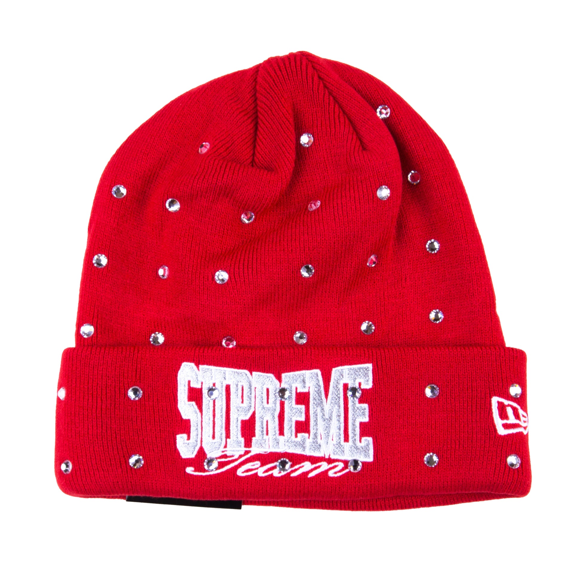 Supreme Red Supreme Team Rhinestone Beanie