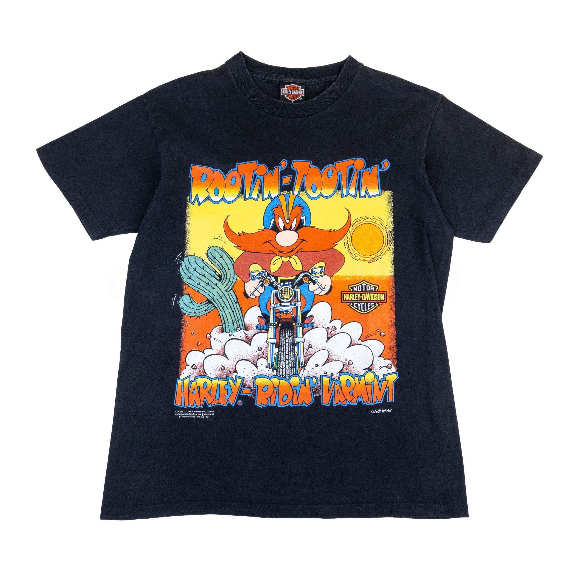 Vintage Black Harley Davidson Looney Tunes Rootin Tootin Tee (1991)