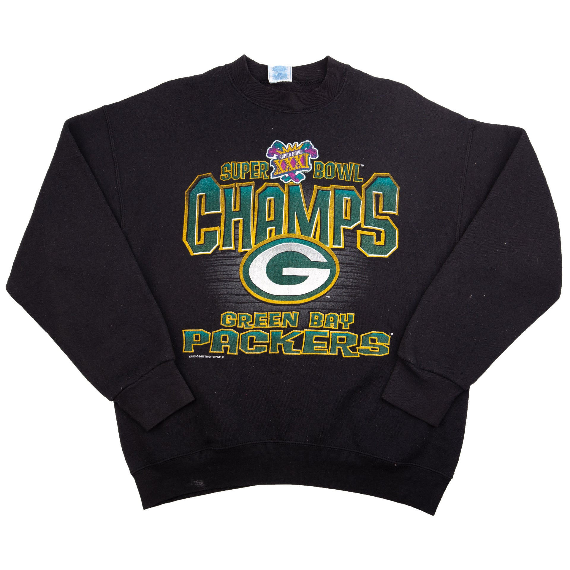 Vintage Black Green Bay Packers Super Bowl Champs Crew (1997)