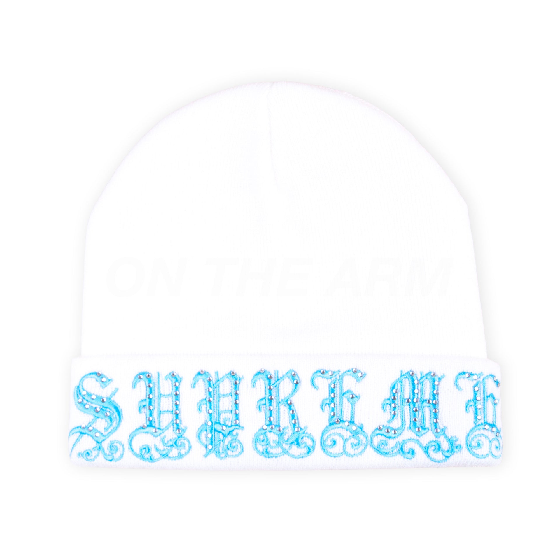 Supreme White Old English Rhinestone Beanie