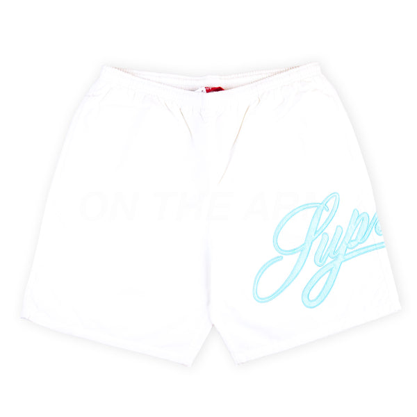 Supreme White Mesh Script Water Shorts