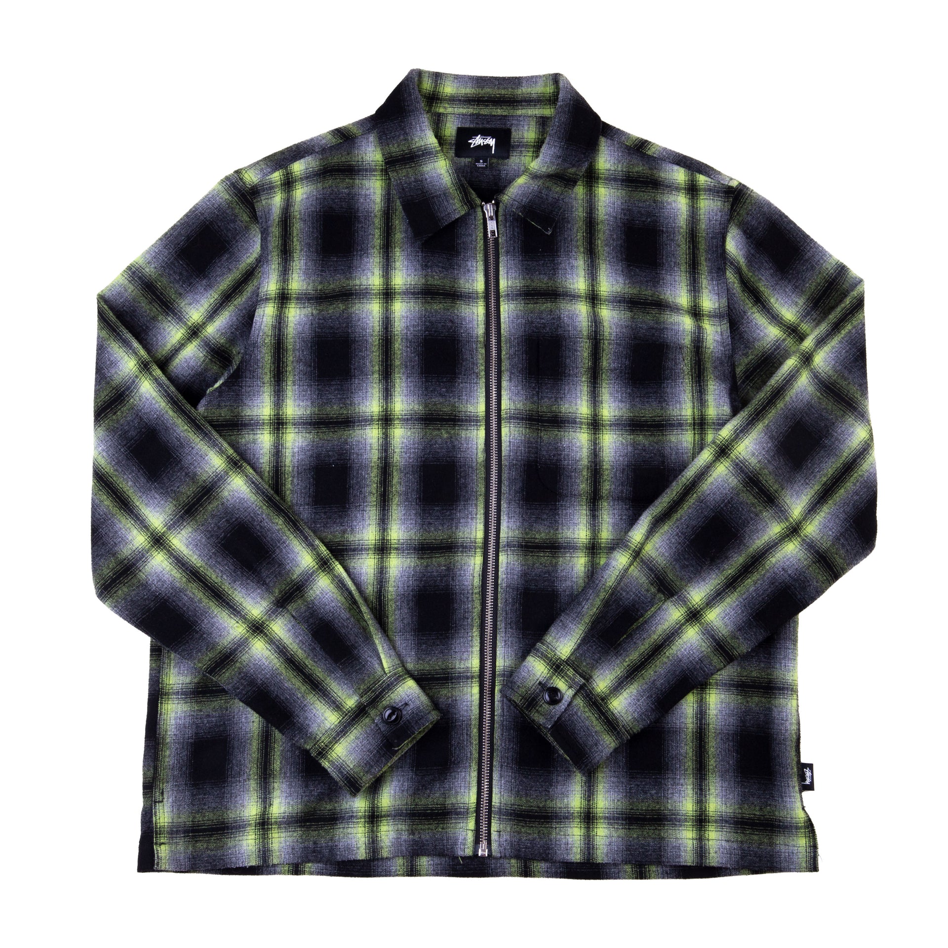 Stussy Green Shadow Plaid Zip Flannel PRE-OWNED