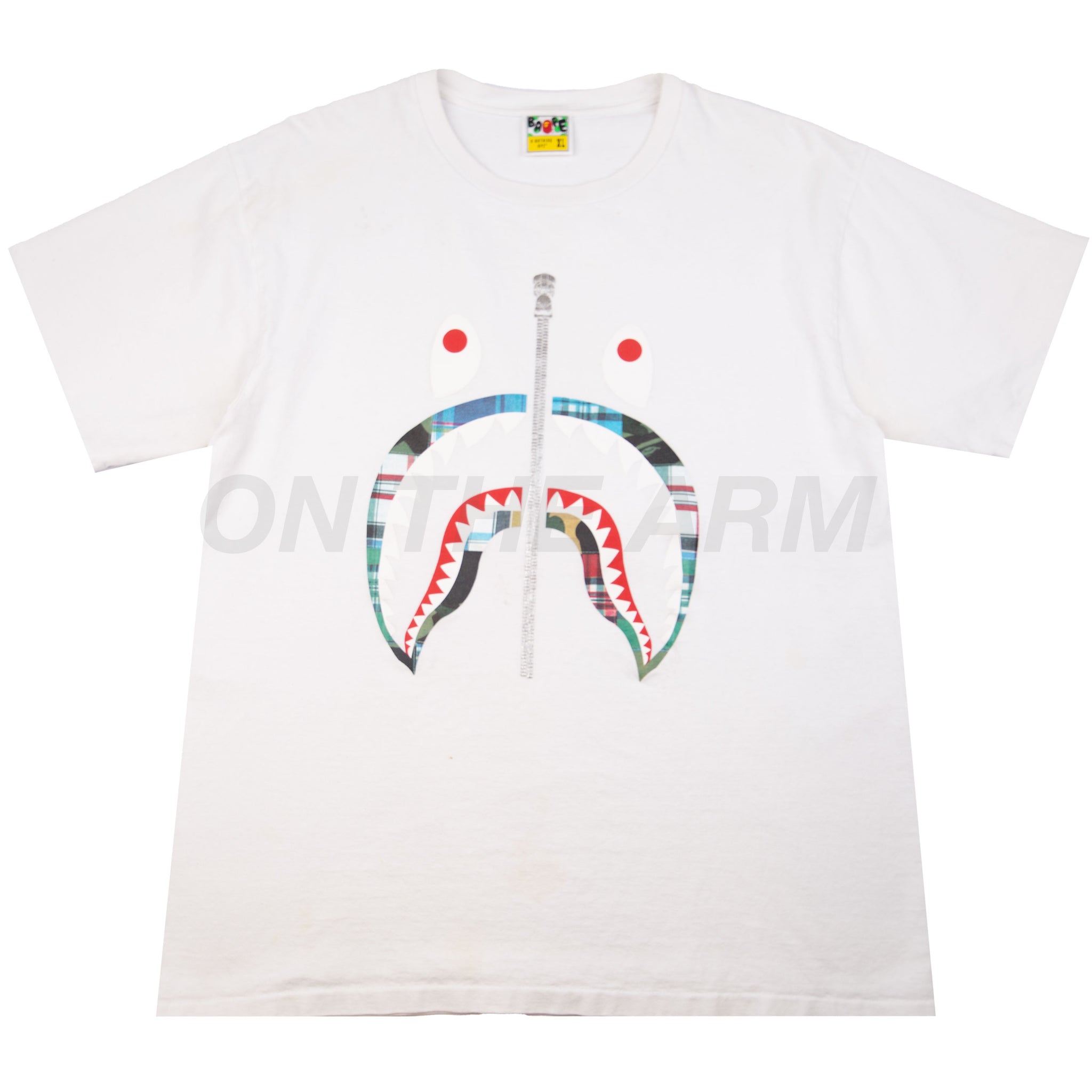 Bape White Plaid Shark Tee PRE-OWNED