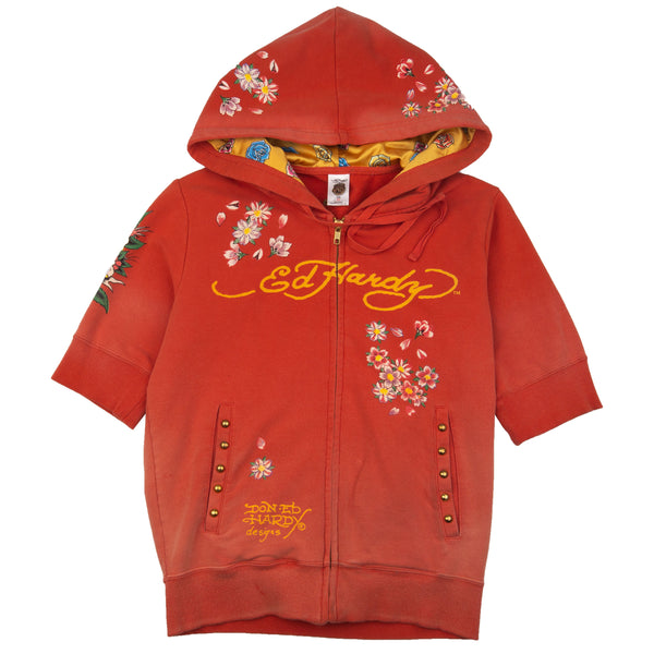 Vintage Red Ed Hardy Hooded Shirt Zip (2000's)