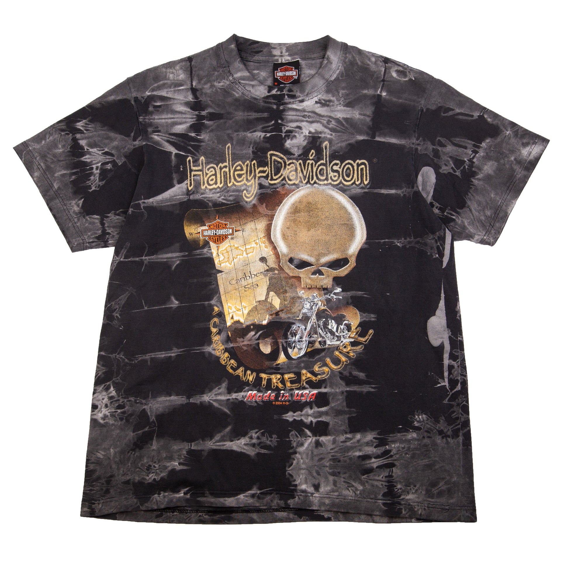 Vintage Black Dyed Harley Davidson Skull Map Tee (2004)