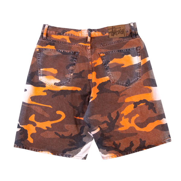 Stussy White Camo Orange Spray Big Ol Shorts PRE-OWNED