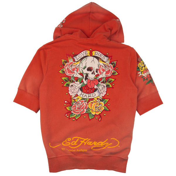 Vintage Red Ed Hardy Hooded Shirt Zip (2000's)