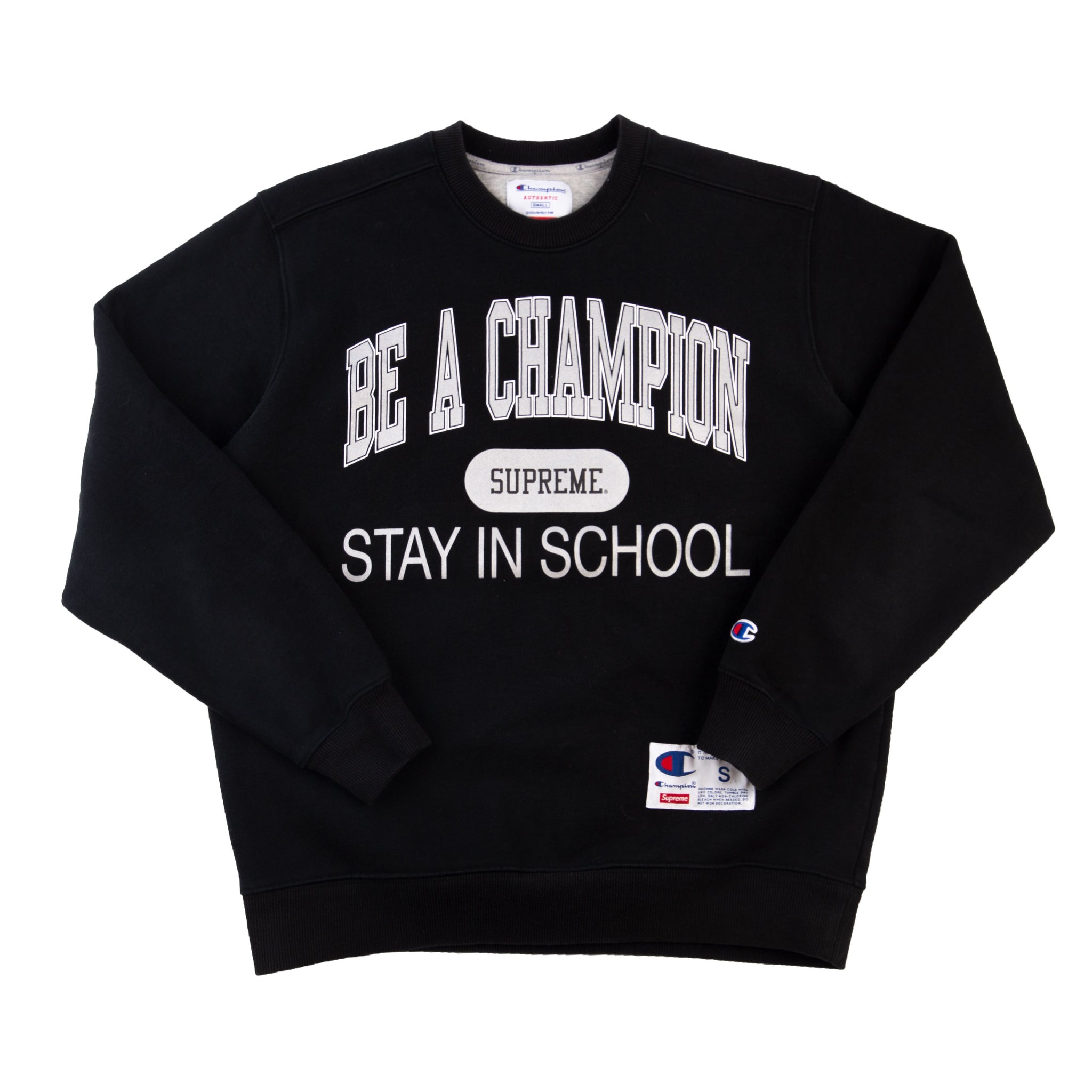 Supreme Black Champion Stay in School Crew PRE-OWNED