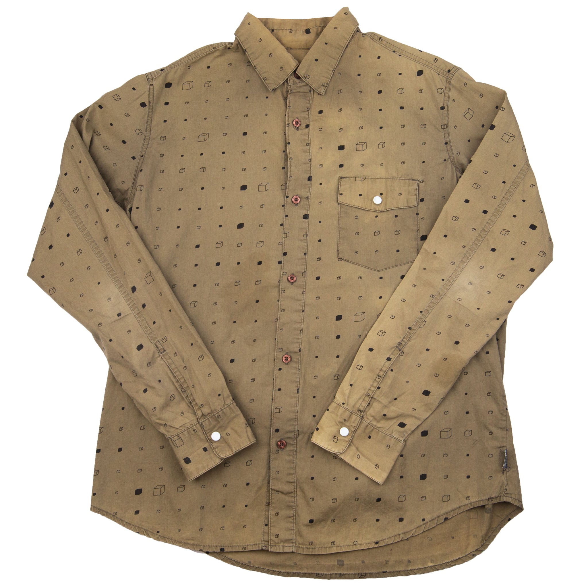 Stussy Khaki Cube L/S Button Up Shirt PRE-OWNED