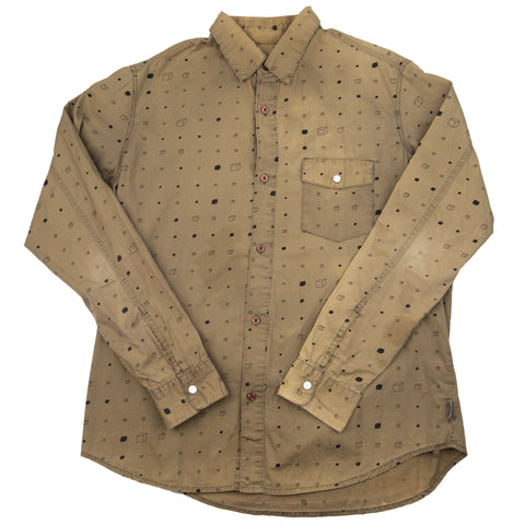 Stussy Khaki Cube L/S Button Up Shirt PRE-OWNED
