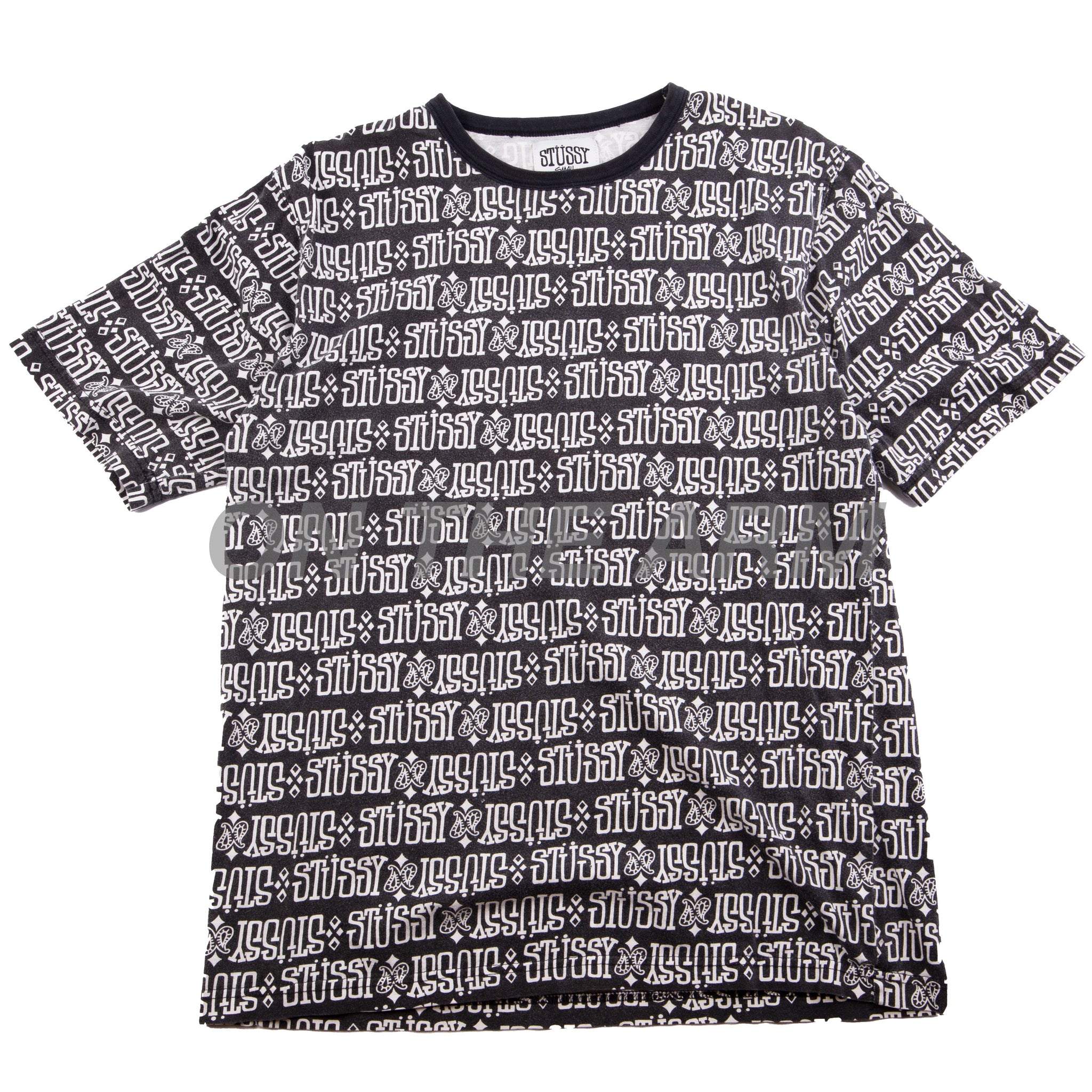 Stussy Black All Over Print Tee PRE-OWNED