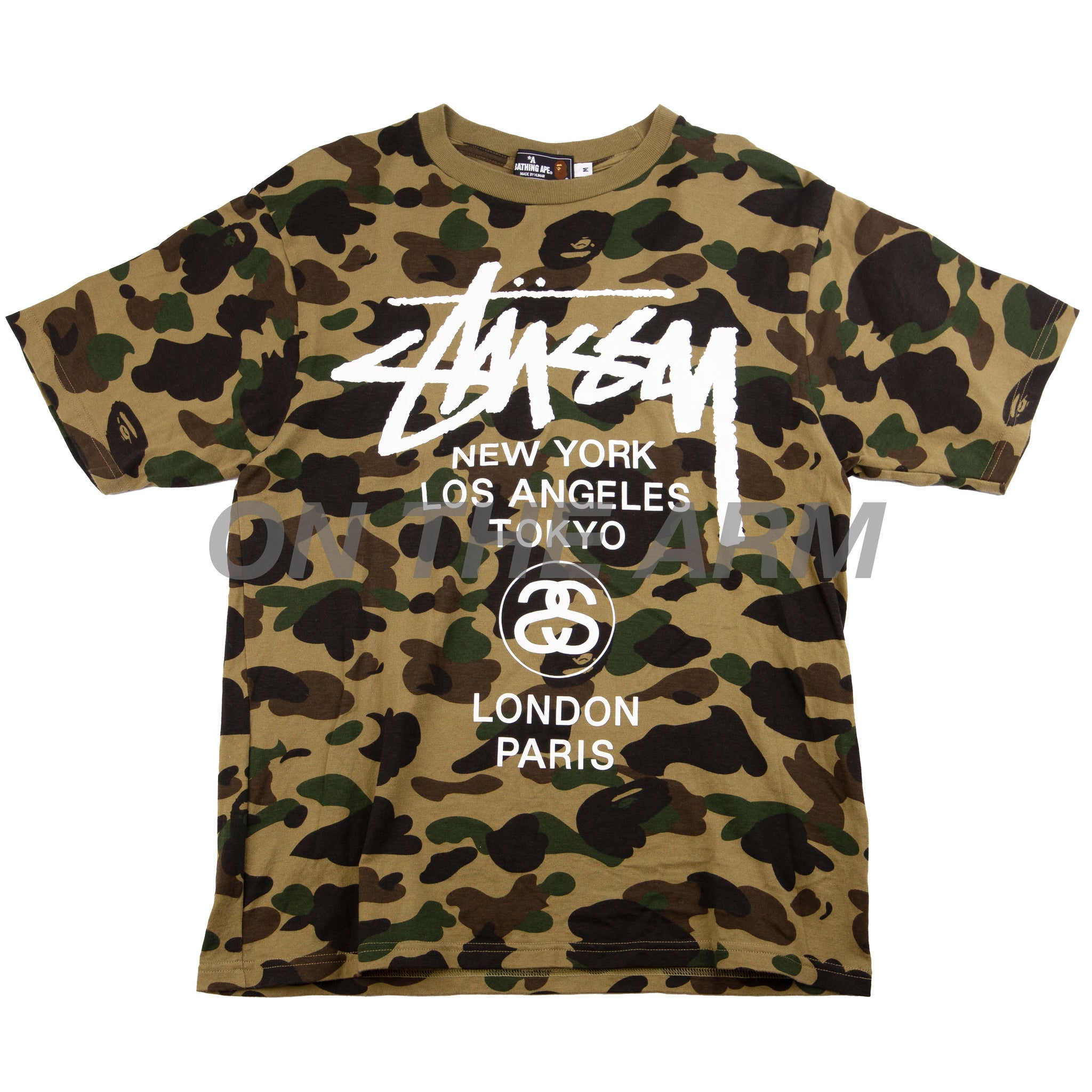 Bape Green First Camo Stussy World Tour Tee PRE-OWNED