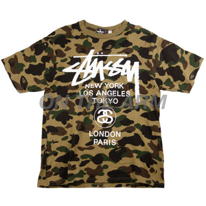 Bape Green First Camo Stussy World Tour Tee PRE-OWNED