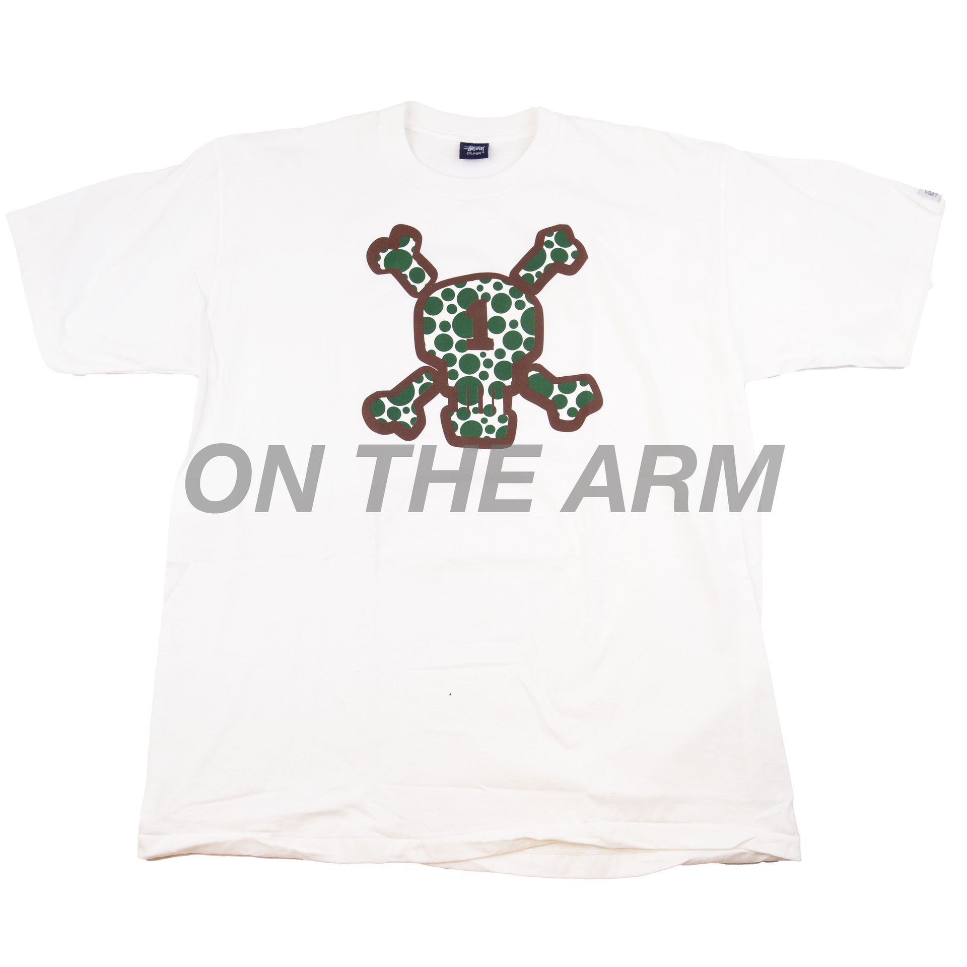 Stussy White Custom Made Dark Brown Crossbones Tee (1990's)