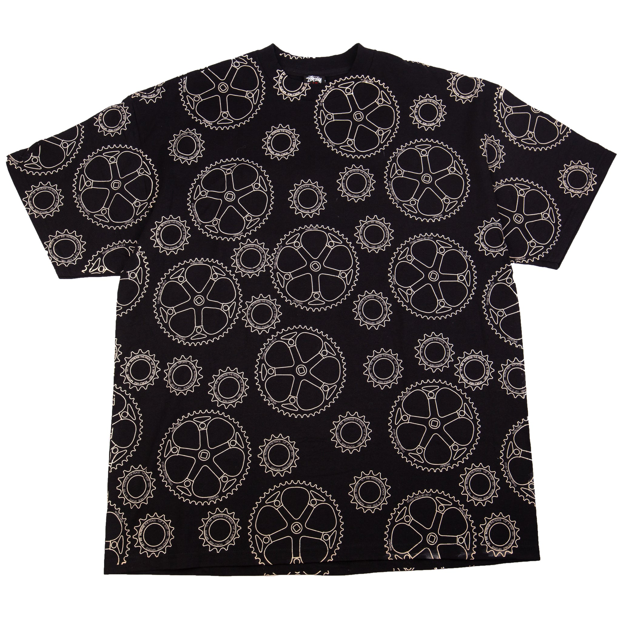 Stussy Black Gears All Over Print Tee (2000's) PRE-OWNED