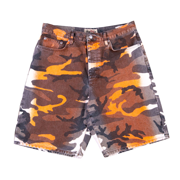 Stussy White Camo Orange Spray Big Ol Shorts PRE-OWNED