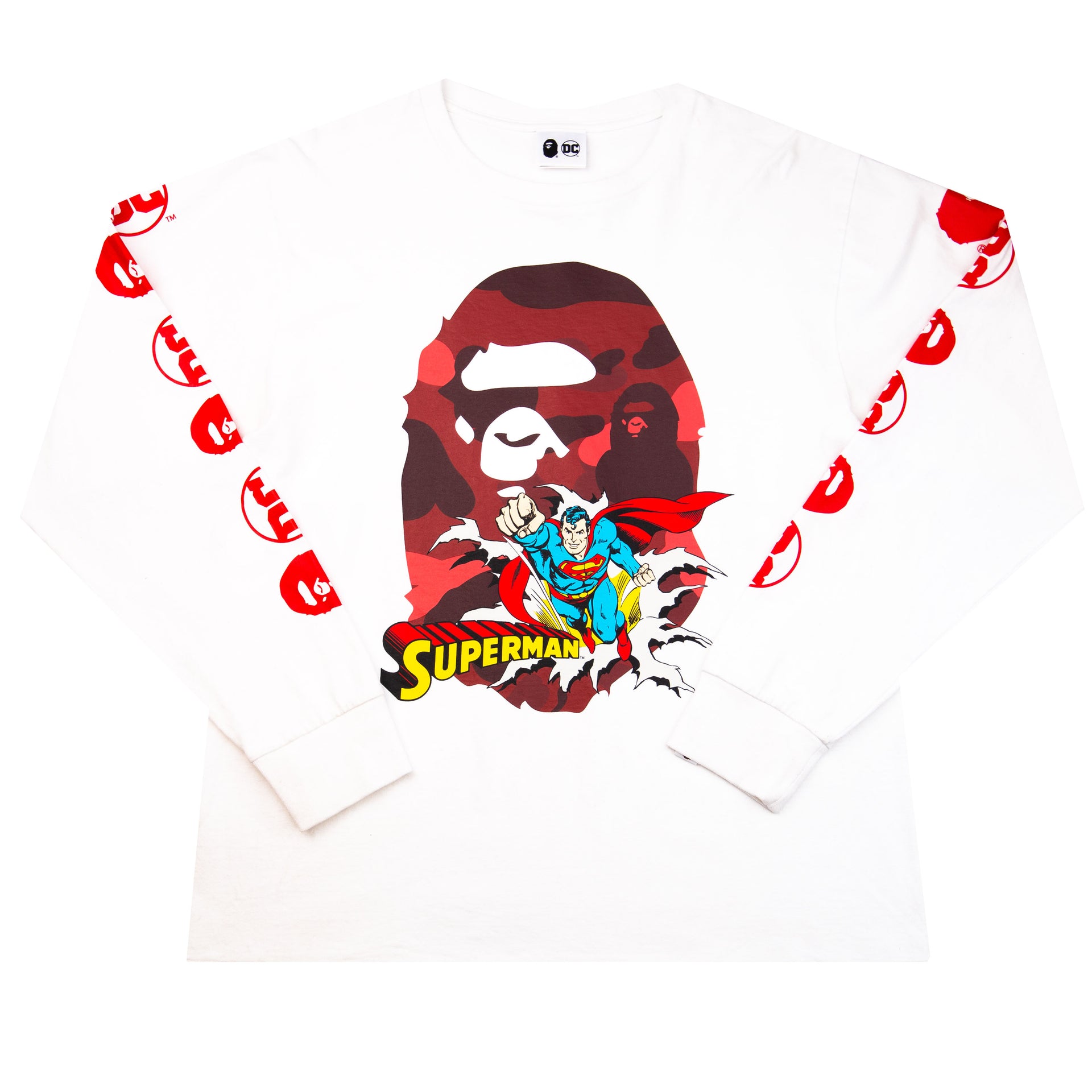 Bape White DC Comics Superman Ape Head L/S PRE-OWNED
