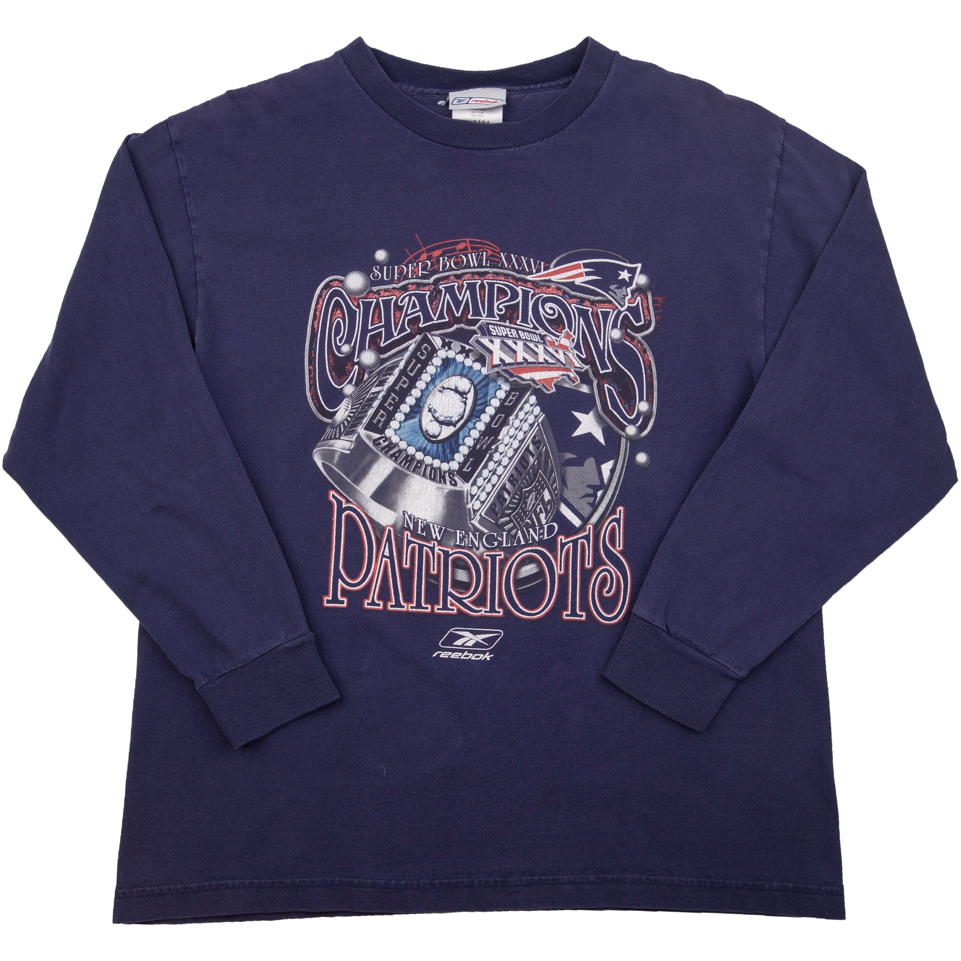 Vintage Navy Reebok Patriots Super Bowl XXXVI Champions L/S (2002)