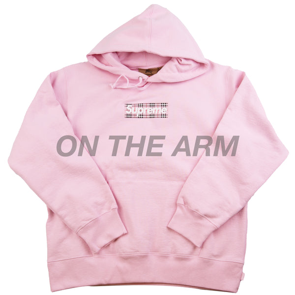 Supreme pink hotsell hoodie box logo