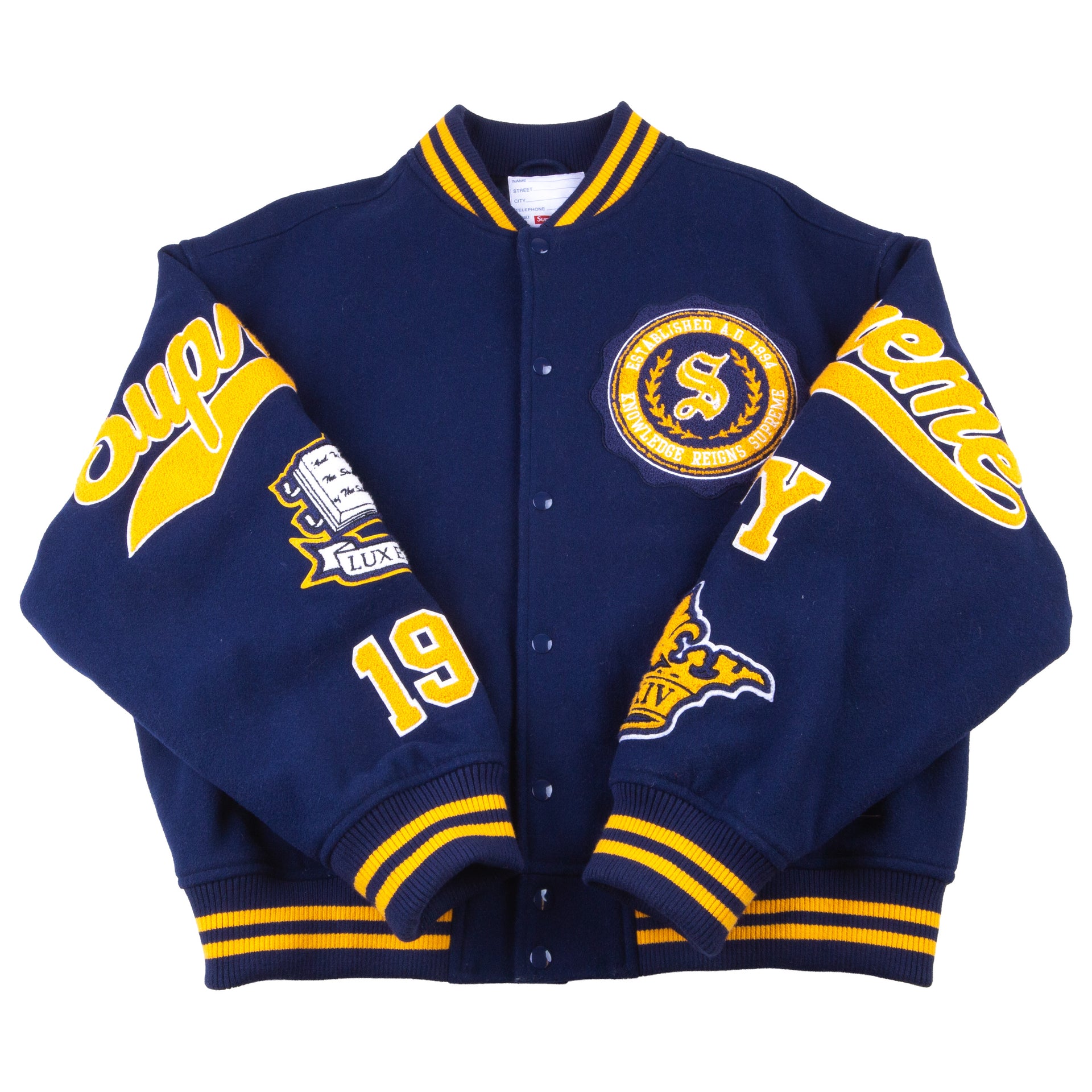 Supreme Navy Veritas Varsity Jacket PRE-OWNED