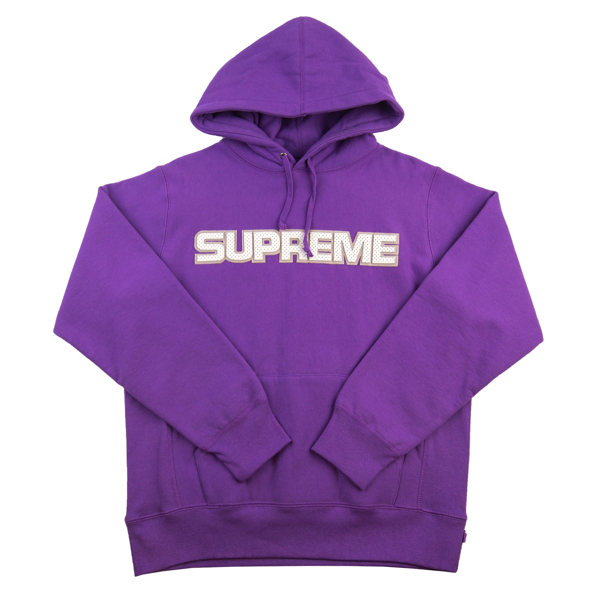 Supreme Purple Perforated Leather Logo Hoodie PRE-OWNED