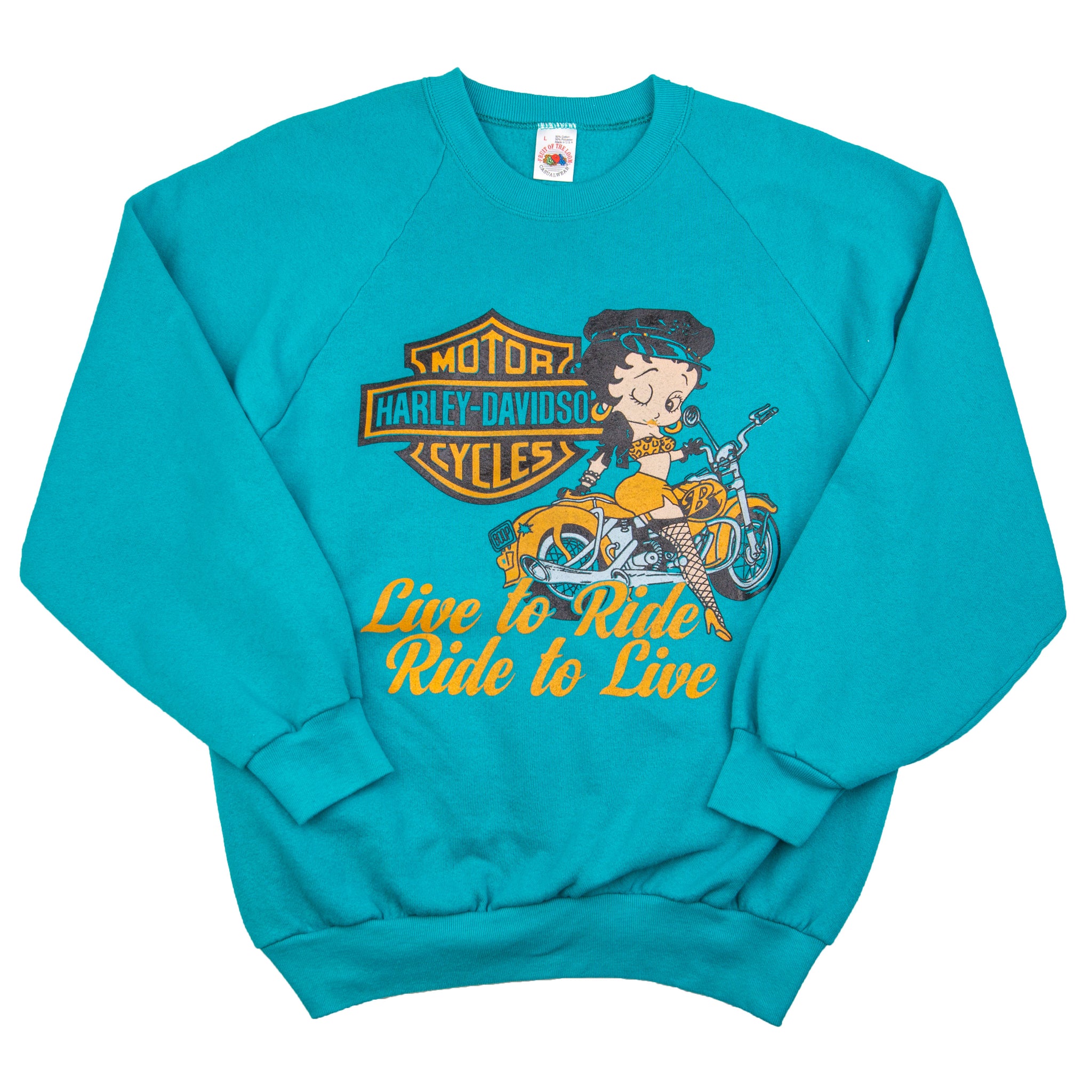 Vintage Teal Betty Boop Harley Davidson Crew (2000's)