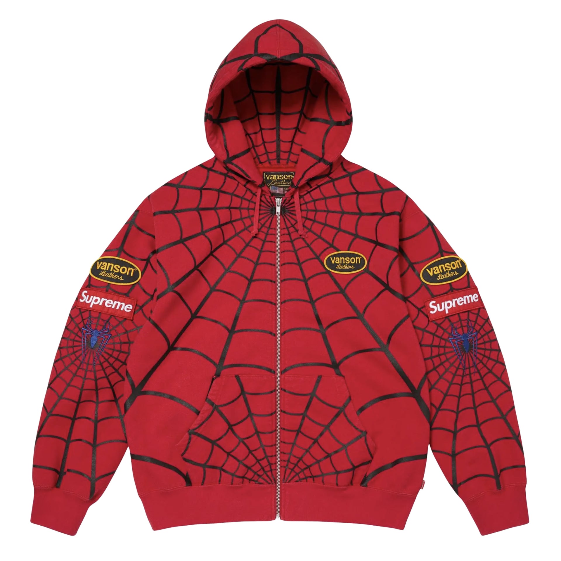 Supreme Red Vanson Leathers Spider-Man Zip Up