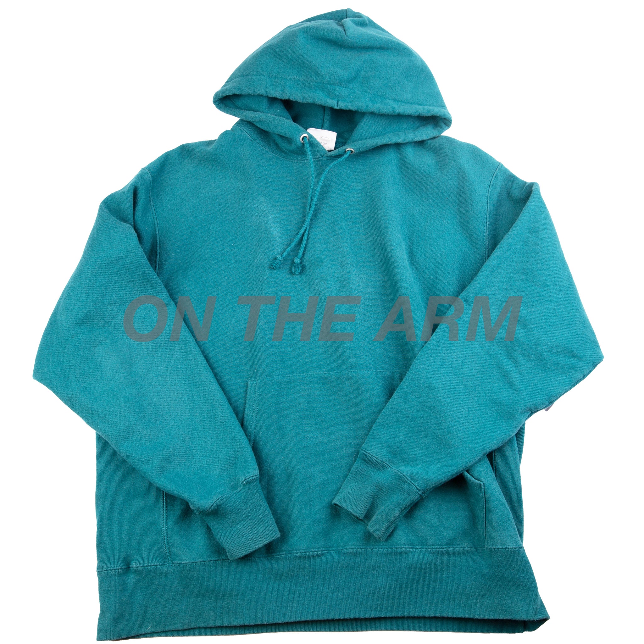 Vintage Teal Champion Hoodie On The Arm