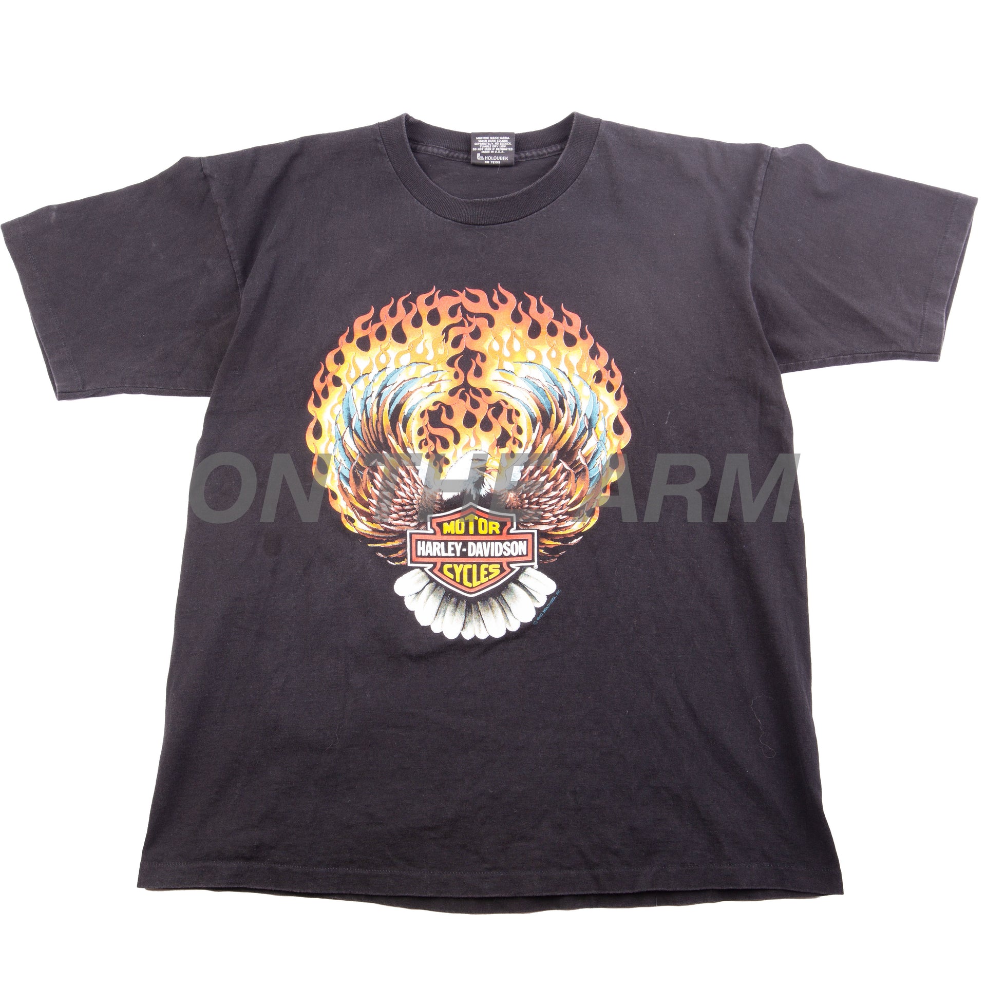 Vintage Black Harley Davidson Eagle Flames Tee