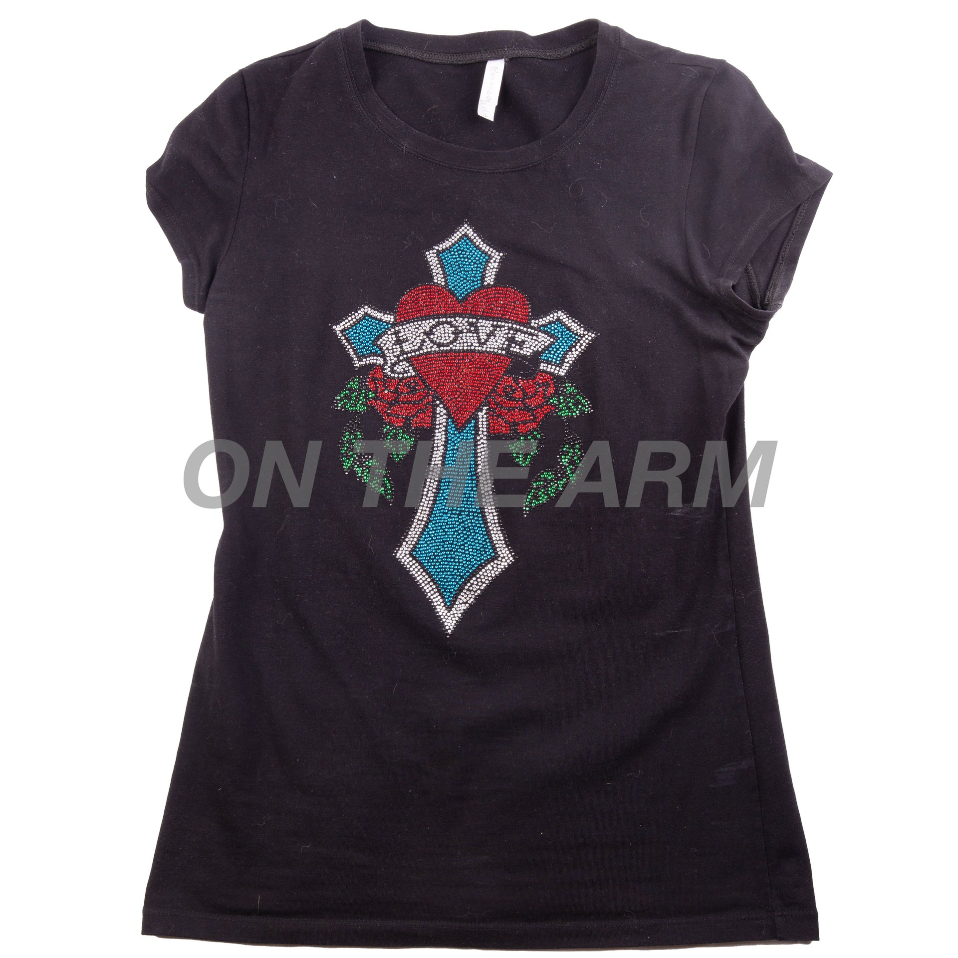 Vintage Black Rhinestone Love Roses Tee