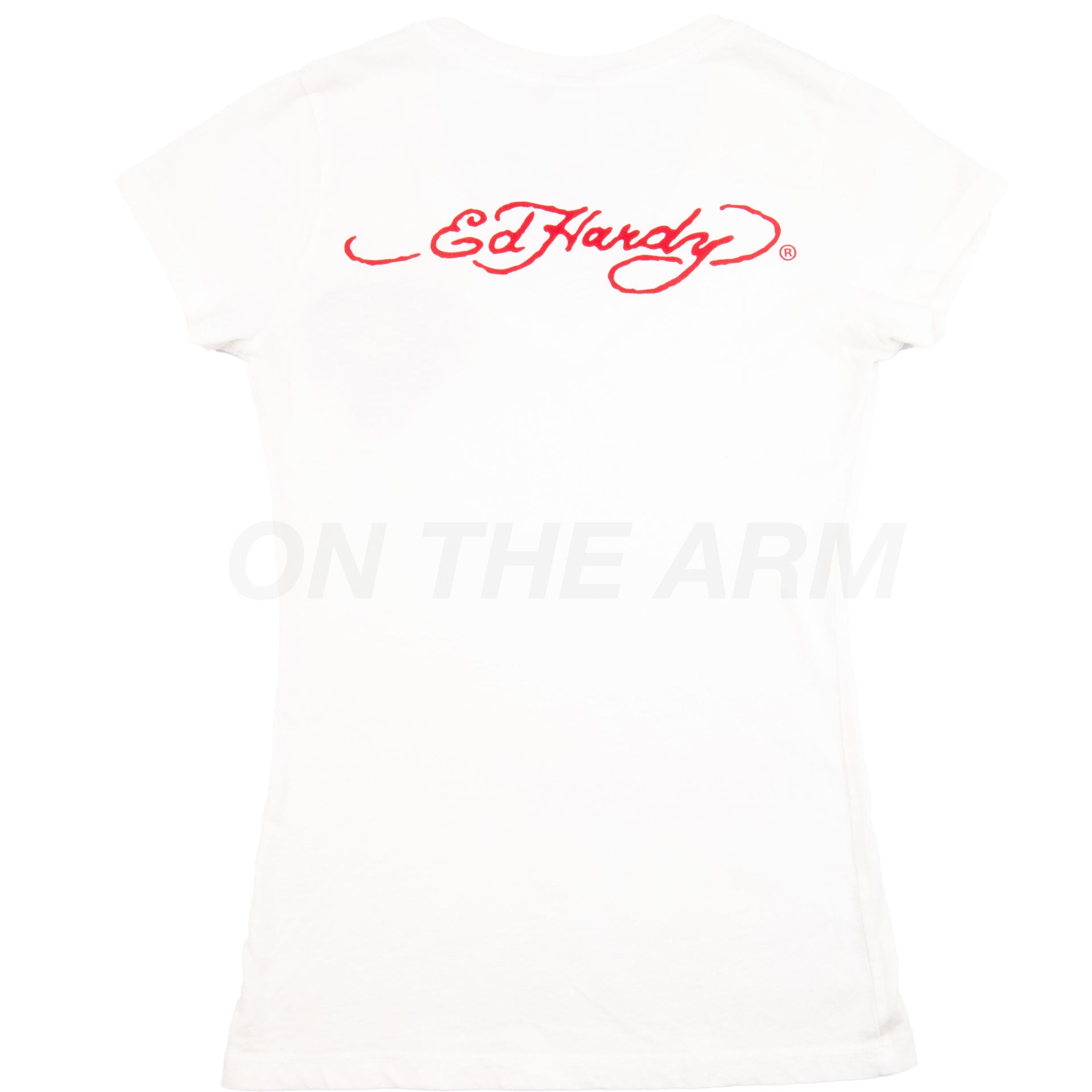 Vintage Women's White Ed Hardy Tiger V-Neck Tee (2000's)