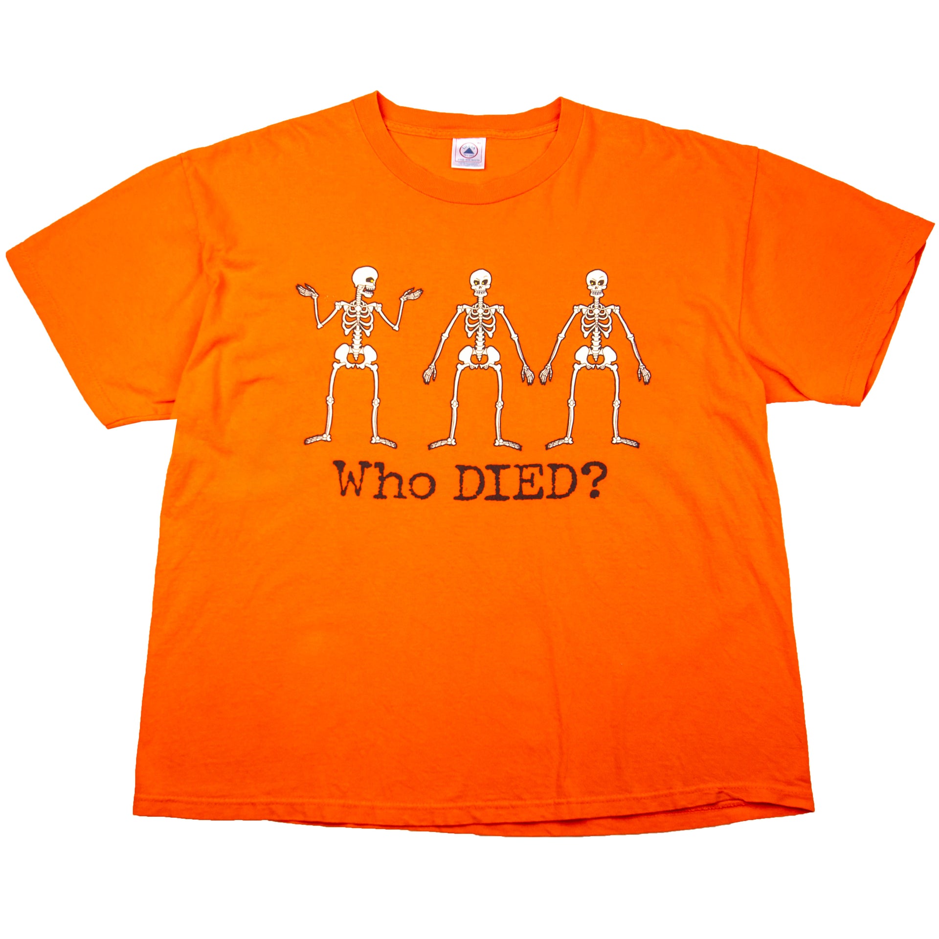 Vintage Orange Who Died? Skeleton Tee (2000's)