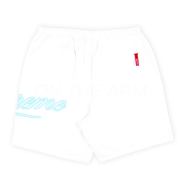 Supreme White Mesh Script Water Shorts