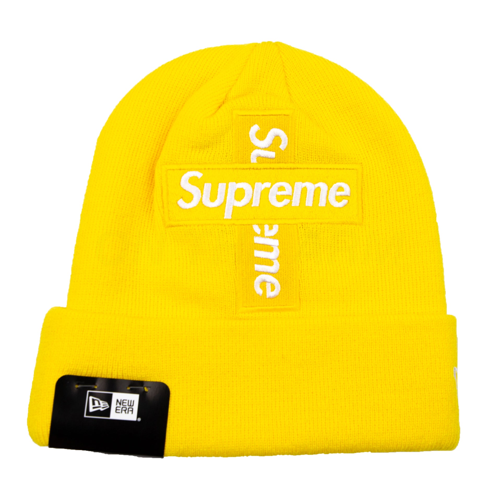 Supreme Yellow Cross Box Logo New Era Beanie