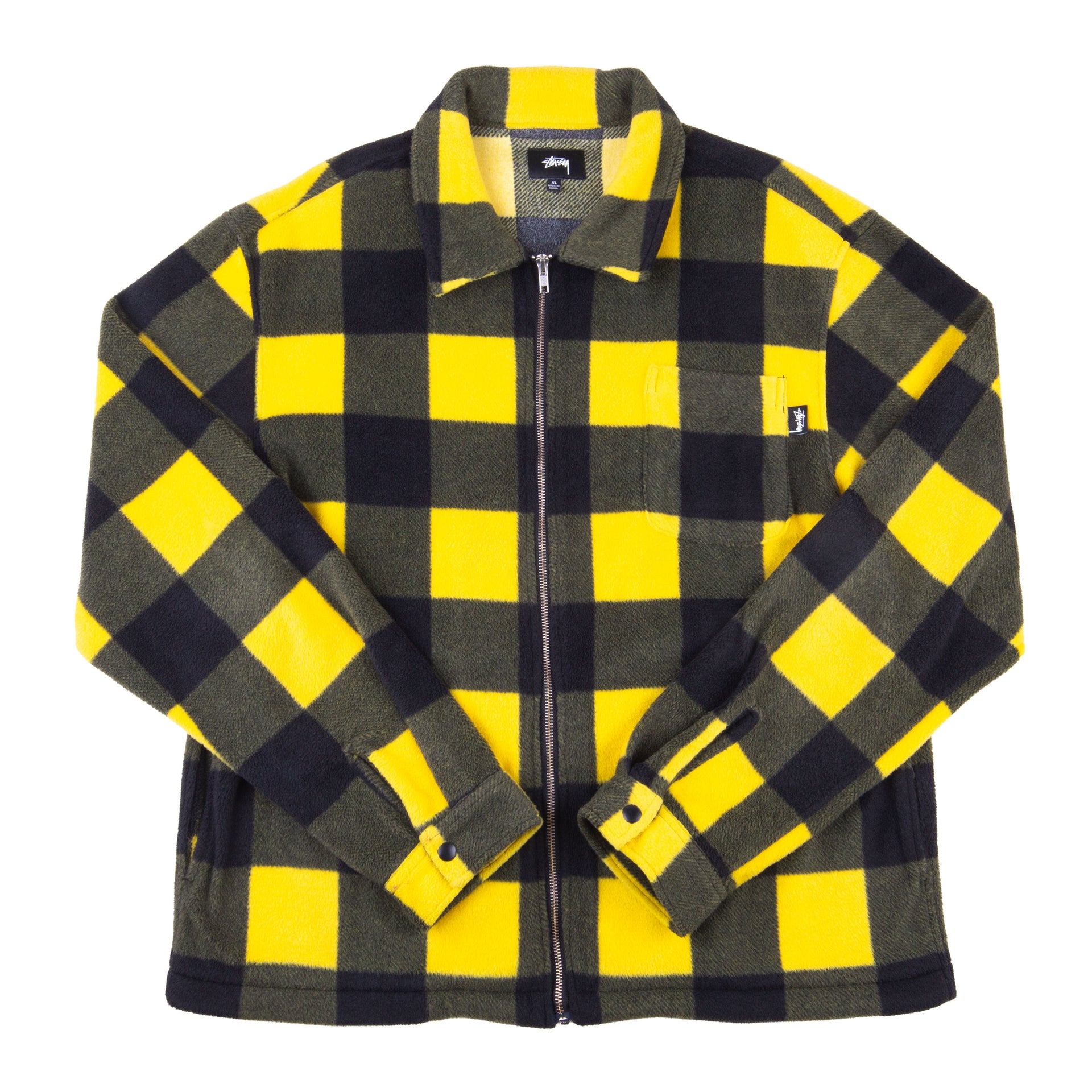 Stussy Yellow Buffalo Plaid Polar Fleece Zip Jacket PRE-OWNED