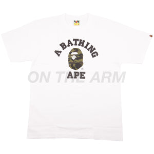 Bape White/Green First Camo College Logo Tee