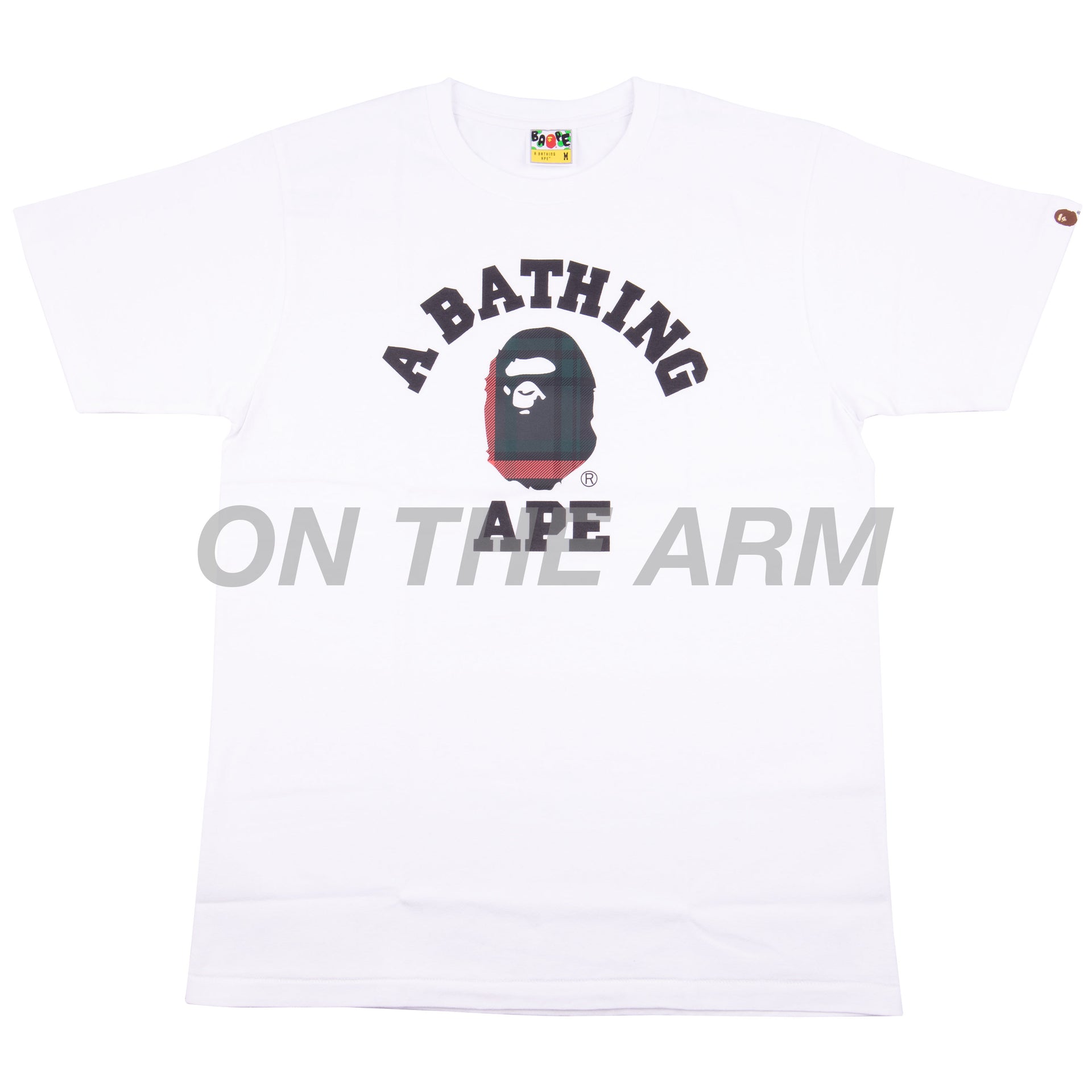 Bape White/Green Check College Logo Tee