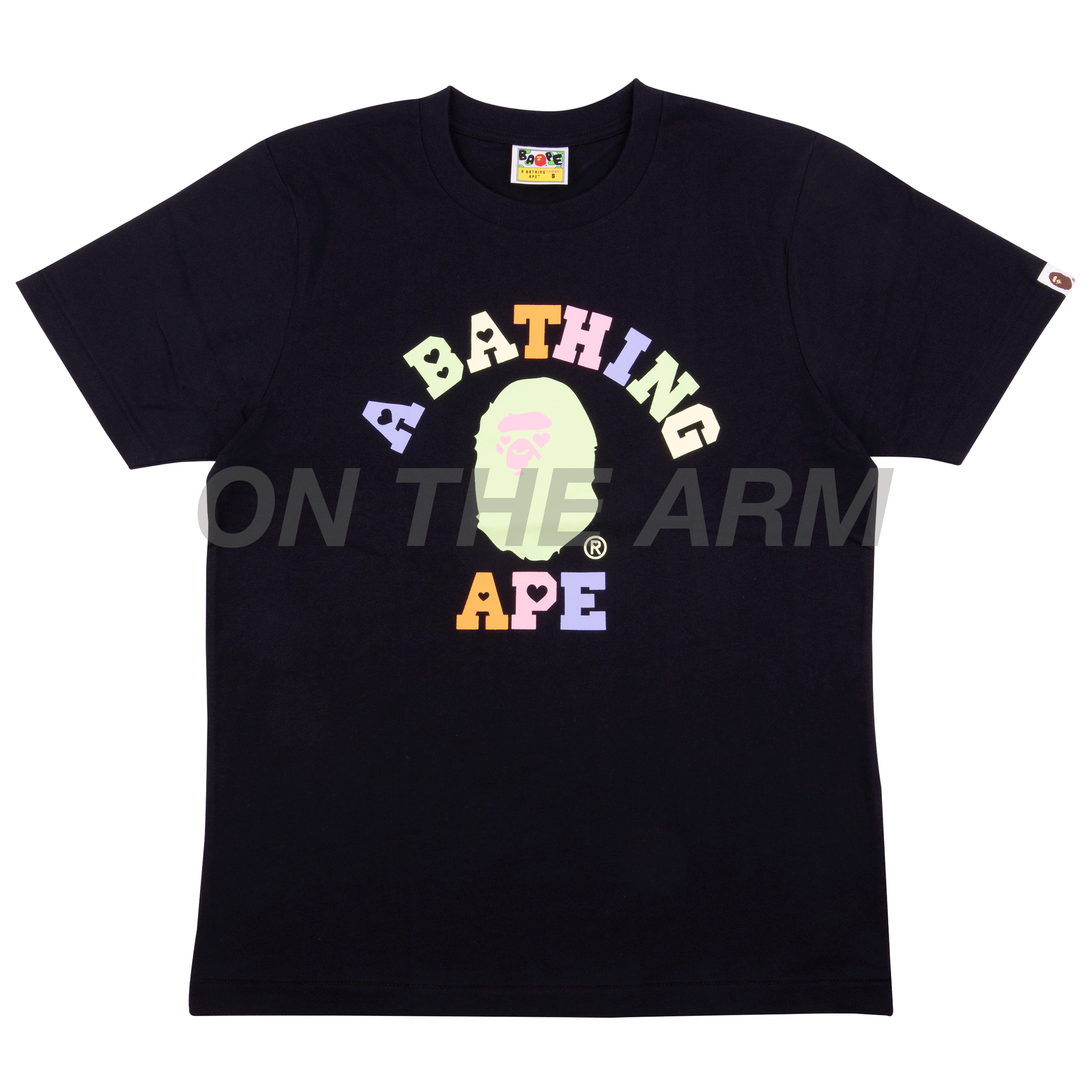 Bape Women's Black Multi Colors Heart College Tee