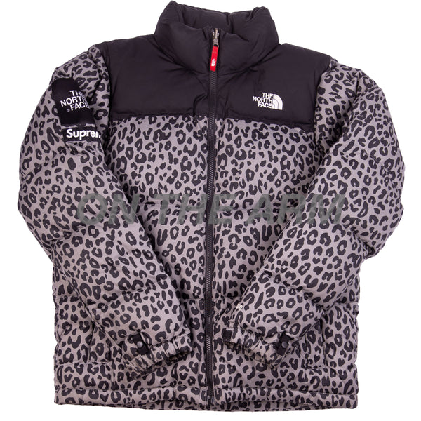 Supreme Grey TNF Leopard Nuptse Jacket USED