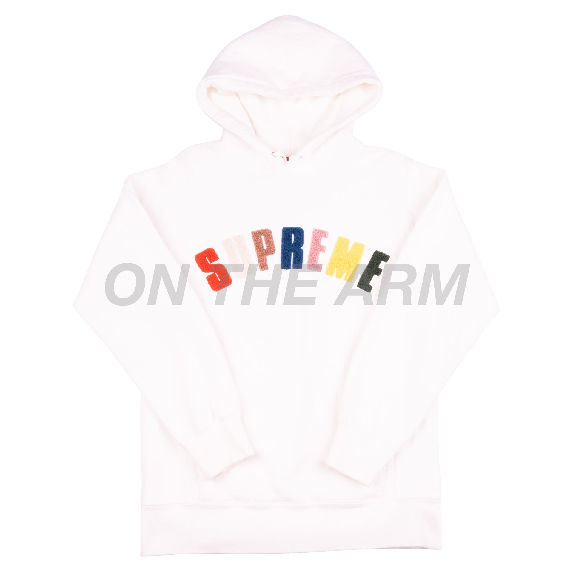 Supreme White Chenille Arc Logo Hoodie USED