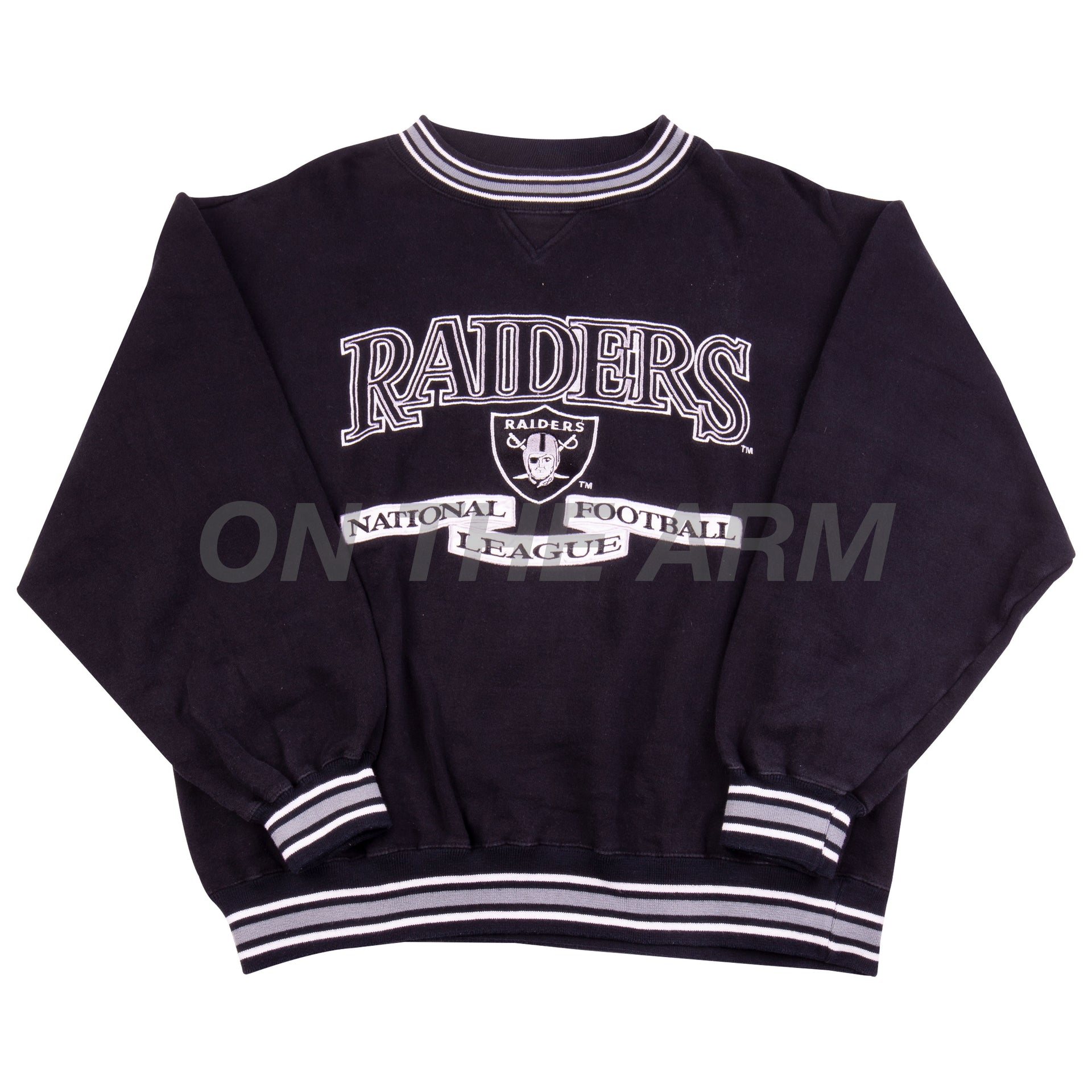Vintage Black Raiders Striped Cuff Crew